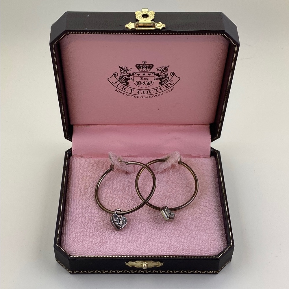 💛 Y2K Juicy Couture Gold & Silver Crystal Heart Charm Earrings